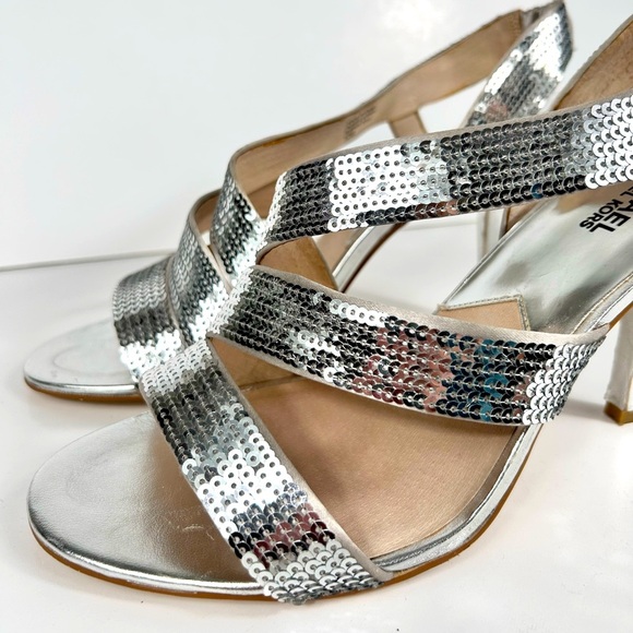 Michael Kors silver strappy slingback heels, 10, sequins, Party Cocktail Sexy - Picture 3 of 11